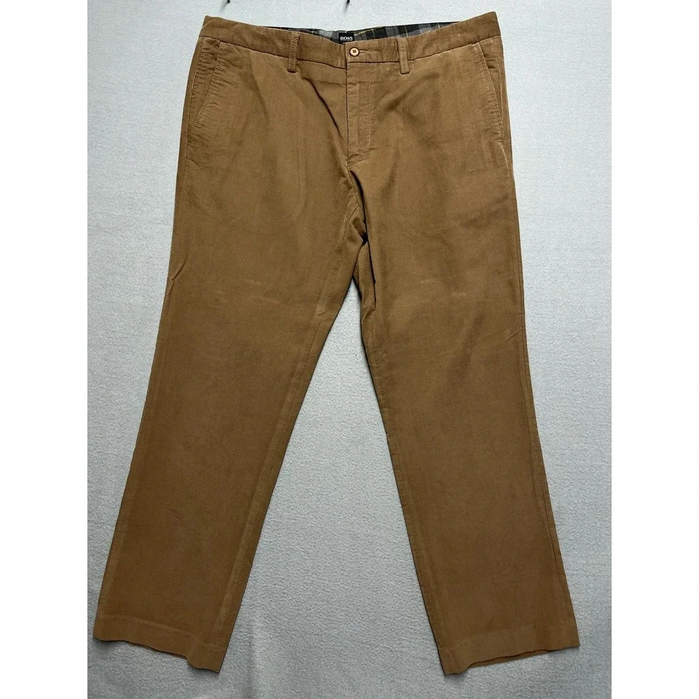 Hugo‎ Boss Crigan1-W-US Mens Camel Brown Stretch Corduroy Regular Fit Pants 36R
